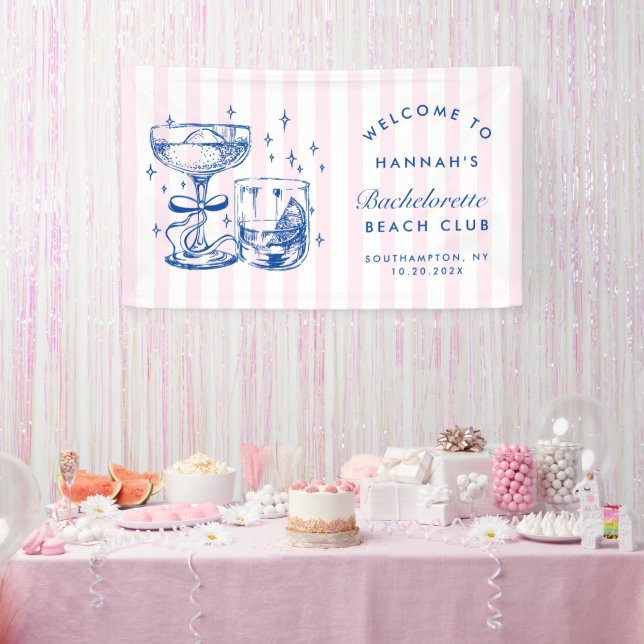 Retro modernes Pink und Blaues Junggesellinnen-Woc Banner (Party)