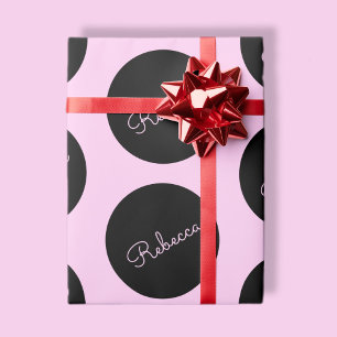 Retro-modernes Schwarz & Pink Polka Dot Design Geschenkpapier