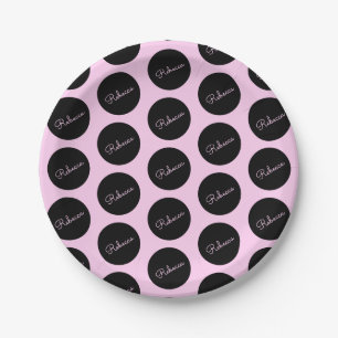 Retro-modernes Schwarz & Pink Polka Dot Design Pappteller