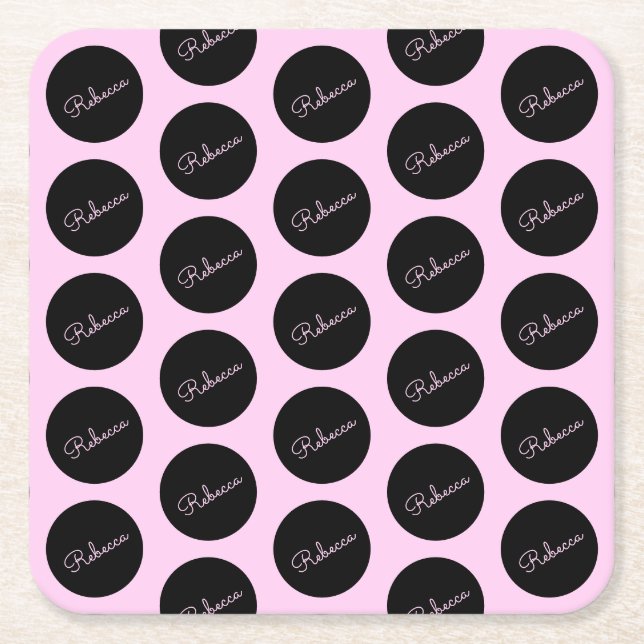 Retro-modernes Schwarz & Pink Polka Dot Design Rechteckiger Pappuntersetzer (Vorderseite)