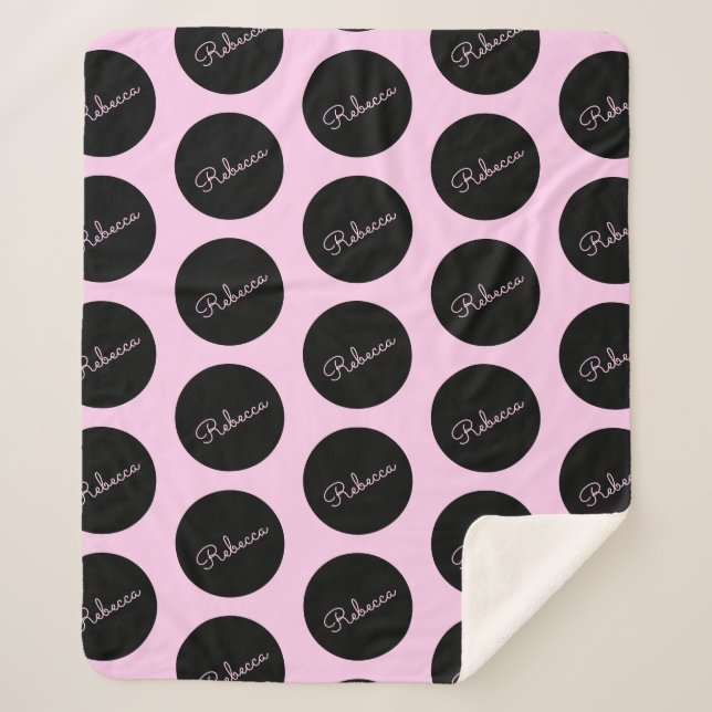 Retro-modernes Schwarz & Pink Polka Dot Design Sherpadecke (Vorderseite)