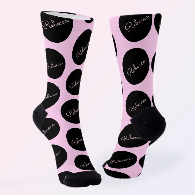 Retro-modernes Schwarz & Pink Polka Dot Design Socken (Von Creator hochgeladen)