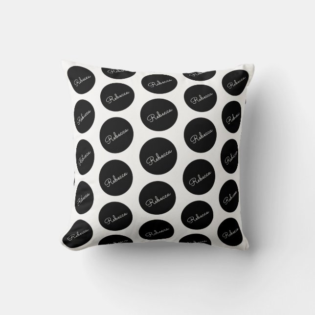 Retro-modernes Schwarz-Weiß-Polka-Dotdesign Kissen (Vorderseite)