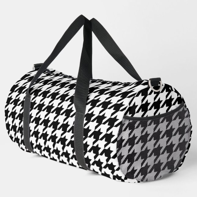 Retro Modernes, Schwarz-weißes Hunde-Zahn-Weaving Duffle Bag (Rechte Ecke)
