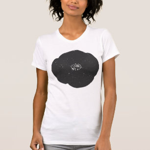 Retro-Mohn-Blumen-Blume in Schwarz Vintage-Casual T-Shirt