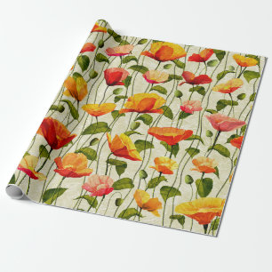 Retro Mohnblumen Geschenkpapier