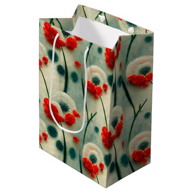 Retro Mohnblumen  Mittlere Geschenktüte (Vorderseite Schrägansicht)