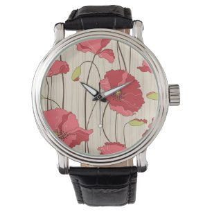 Retro Mohnblumen-Muster Armbanduhr