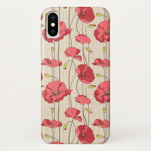 Retro Mohnblumen-Muster Case-Mate iPhone Hülle (Rückseite)