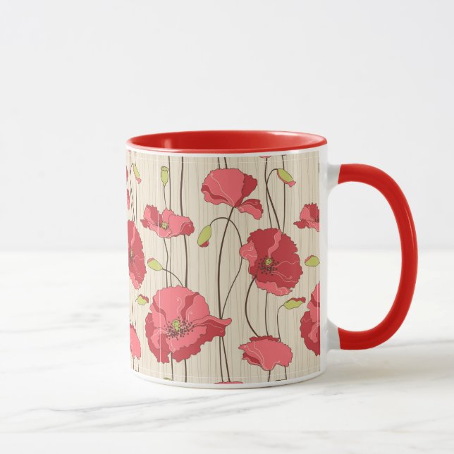 Retro Mohnblumen-Muster Tasse (Rechts)