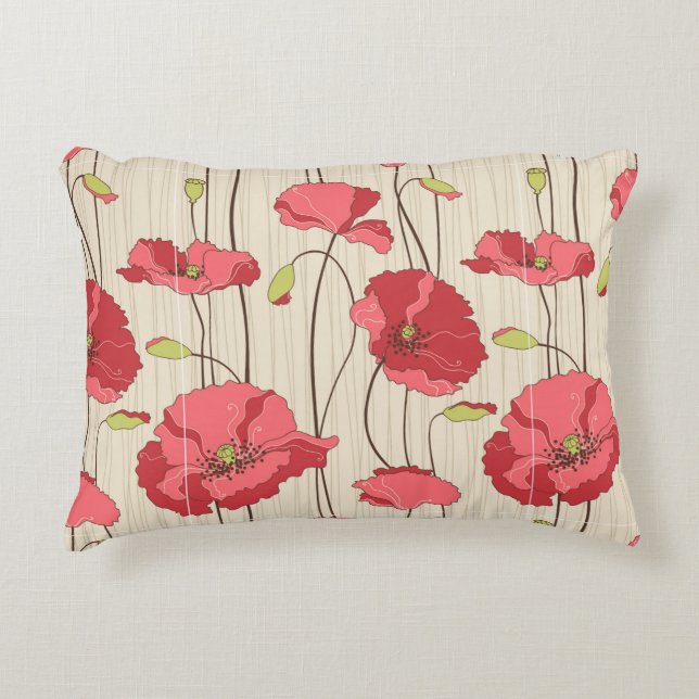 Retro Mohnblumen-Muster Zierkissen (Vorderseite)