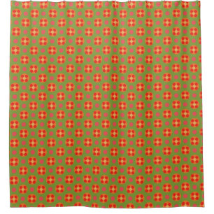Retro Mohnblumen-rote Blumen und Polka-Punkte auf Duschvorhang
