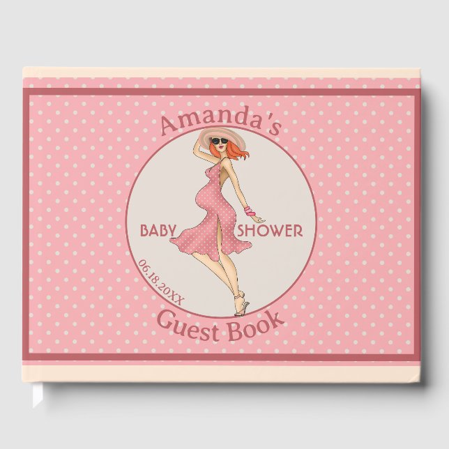 Retro Mommy Redhead Baby Shower Party  Gästebuch (Vorderseite)