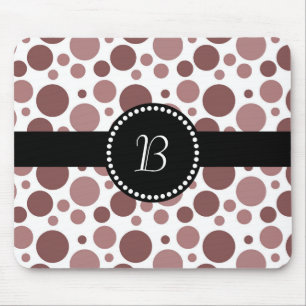 Retro Monogram Chocolate Brown Polka Dot Mousepad