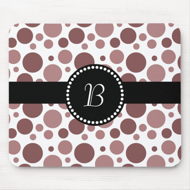 Retro Monogram Chocolate Brown Polka Dot Mousepad (Vorne)