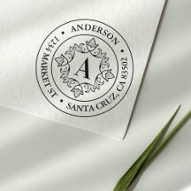 Retro Monogram Frame Round-Rücksendeadresse