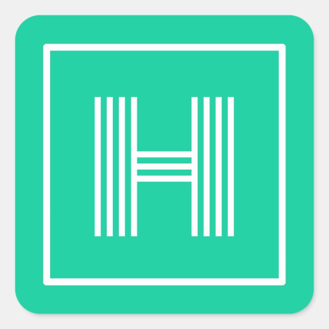 Retro Monogram Initial Caribbean Green Quadratischer Aufkleber (Vorderseite)
