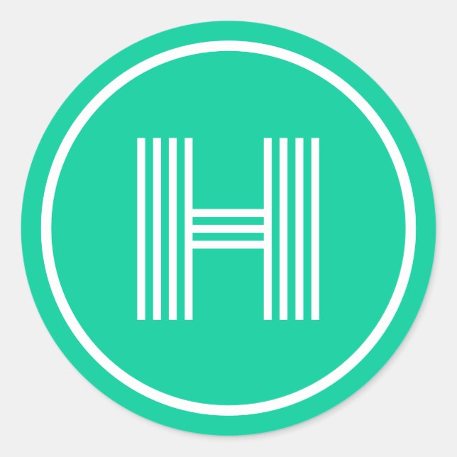 Retro Monogram Initial Caribbean Green Runder Aufkleber (Vorderseite)