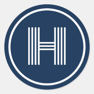 Retro Monogram Initial Oxford Blue Runder Aufkleber