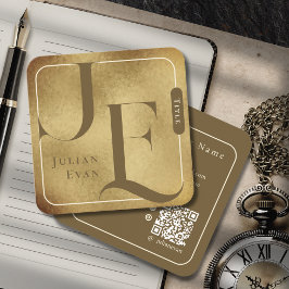 Retro Monogram Metallic Gold Square Business Card Quadratische Visitenkarte
