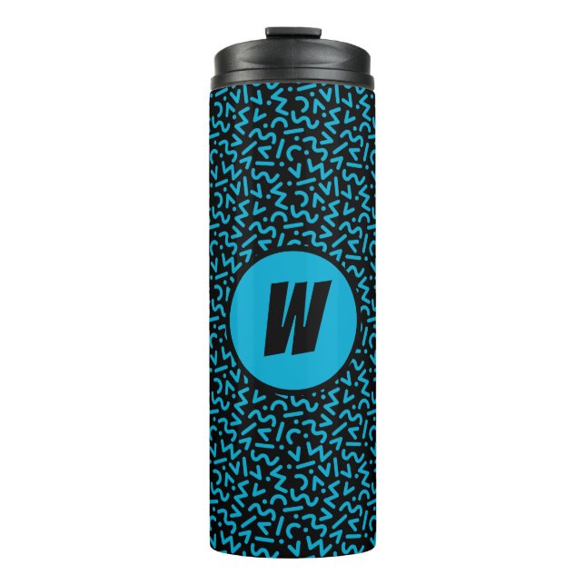 Retro Monogram Neon Blue 80er Vibes Thermosbecher (Vorderseite)