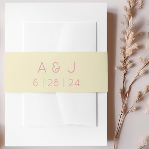 Retro Monogram Pastellgelb und rosa Hochzeit Einladungsbanderole