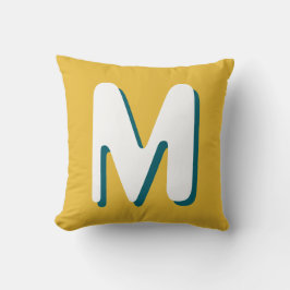 Retro Monogram Türkis Weiß Gelb Kissen