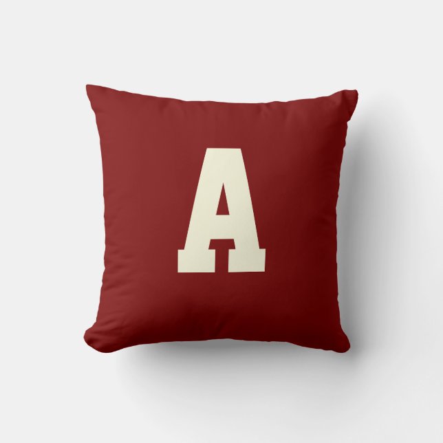 Retro-Monogramm Alpha Burgunder Creme Kissen (Vorderseite)