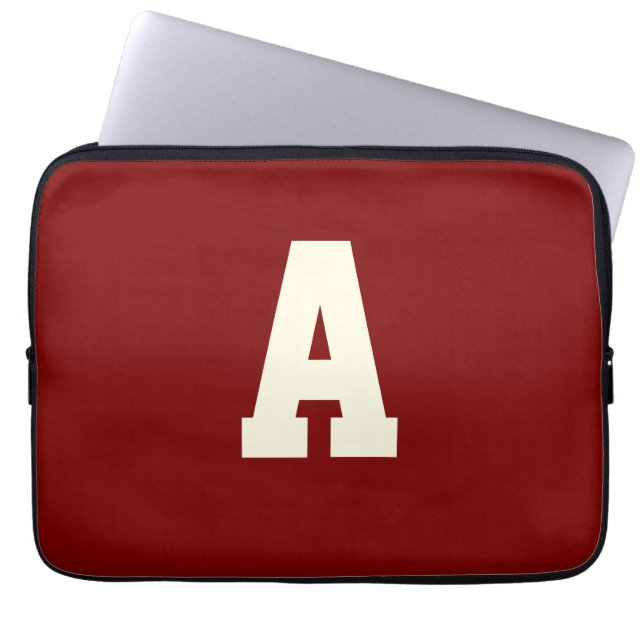 Retro-Monogramm Alpha Burgunder Creme Laptopschutzhülle (Vorderseite)