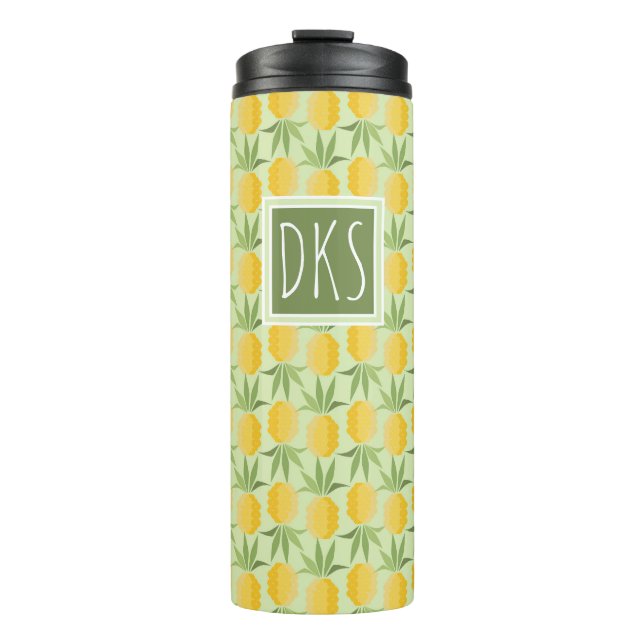 Retro Monogramm der Ananas-| Thermosbecher (Vorderseite)