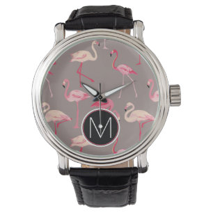 Retro Monogramm der Flamingo-  Armbanduhr