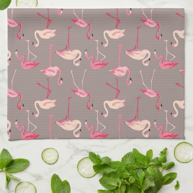 Retro Monogramm der Flamingo-| Geschirrtuch (Gefaltet)