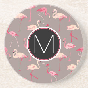Retro Monogramm der Flamingo- Sandstein Untersetzer