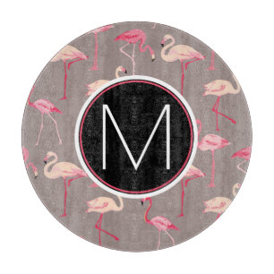 Retro Monogramm der Flamingo-  Schneidebrett