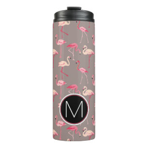 Retro Monogramm der Flamingo-  Thermosbecher