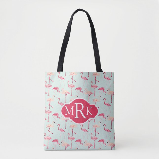 Retro Monogramm des Flamingo-Muster-| (Vorderseite)
