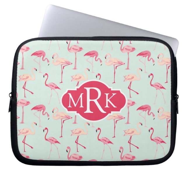 Retro Monogramm des Flamingo-Muster-| Laptopschutzhülle (Vorderseite)