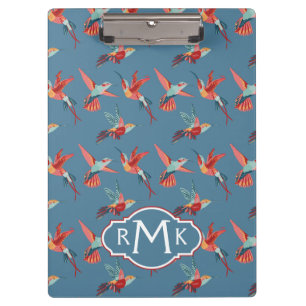 Retro Monogramm des Kolibri-Muster- Klemmbrett