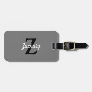 Retro Monogramm Grau Schwarz Weiß Personalisiert Gepäckanhänger