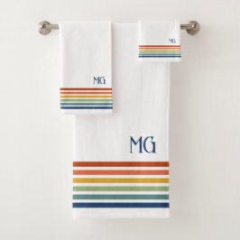 Retro-Monogramm-Minimalist-Streifen Badhandtuch Set