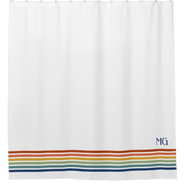 Retro-Monogramm-Minimalist-Streifen Duschvorhang (Vorderseite)