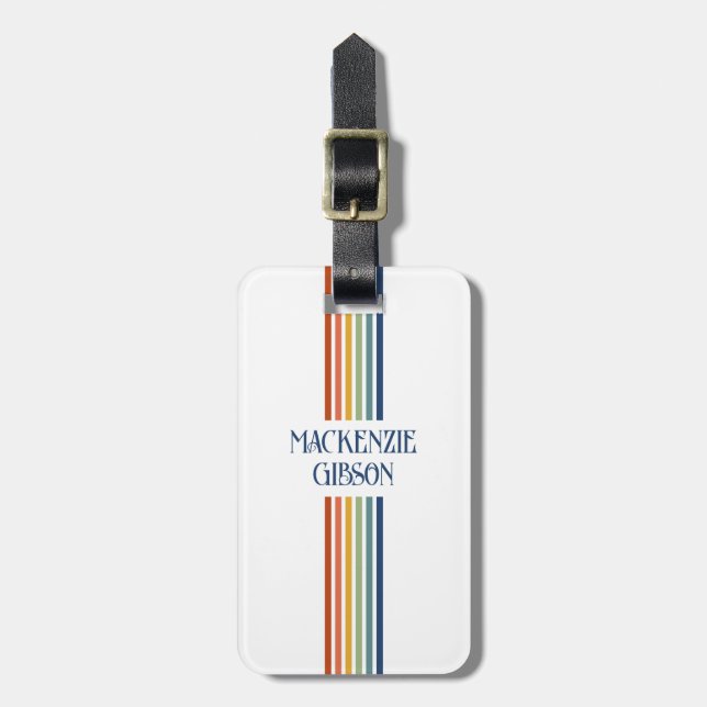Retro-Monogramm-Minimalist-Streifen Gepäckanhänger (Vorderseite vertikal)