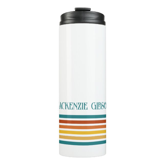 Retro-Monogramm-Minimalist-Streifen Thermosbecher (Vorderseite)