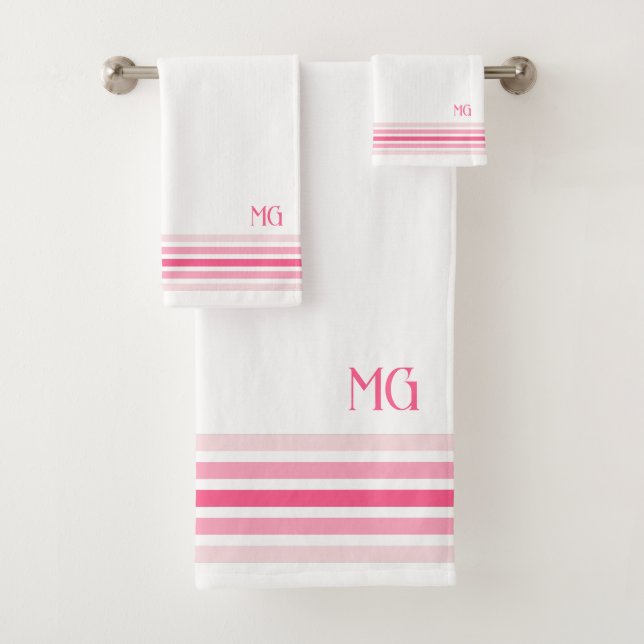 Retro-Monogramm-Minimalist-Stripes Badhandtuch Set (Insitu)