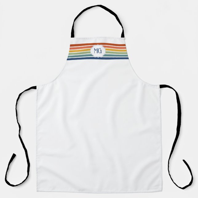 Retro-Monogramm Minimalistische Streifen Schürze (Vorderseite)