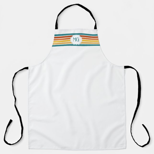 Retro-Monogramm Minimalistische Streifen Schürze (Vorderseite)