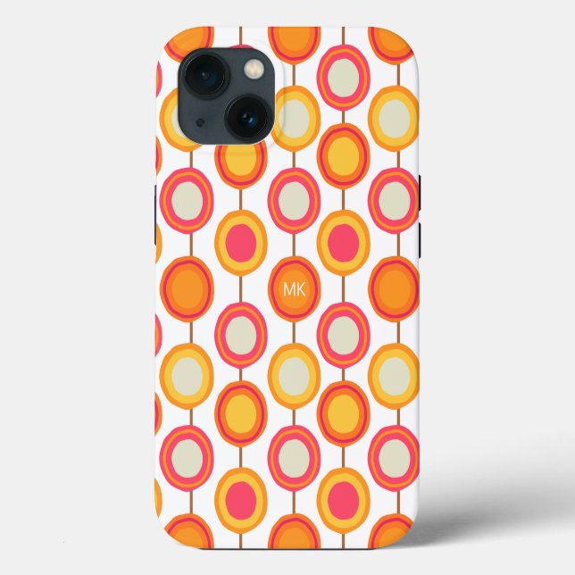 Retro-Monogramm Rosa Orange Chic Weibliches Muster Case-Mate iPhone Hülle (Rückseite)