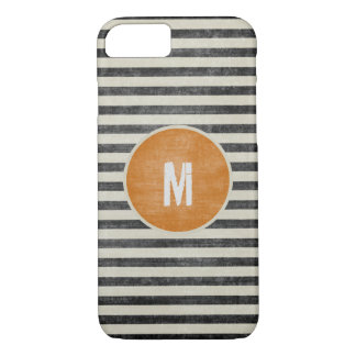 Retro Monogramm verwitterte Schwarz-weiße Streifen Case-Mate iPhone Hülle