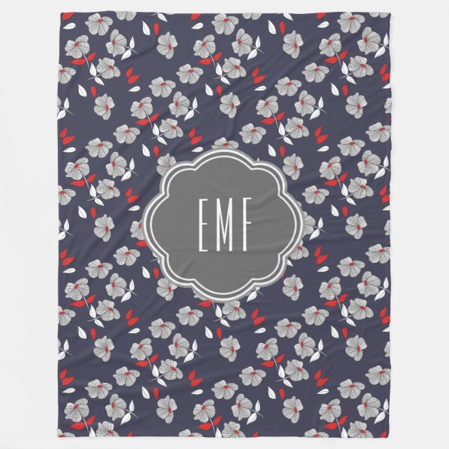 Retro-Monogramm Vintag Schwarz, Weiß und Rot Fleecedecke (Vorderseite)
