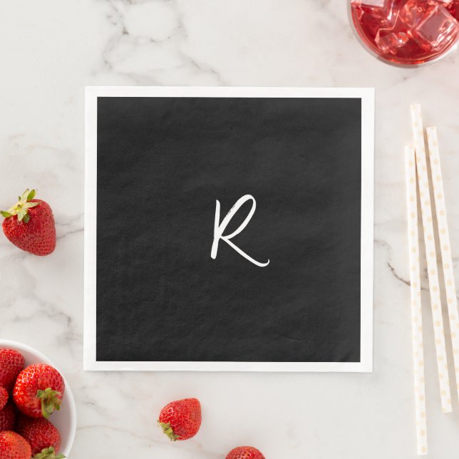 Retro-Monogramme Buchstabe Schwarz Weiß Anfangsbuc Serviette (Beispiel)
